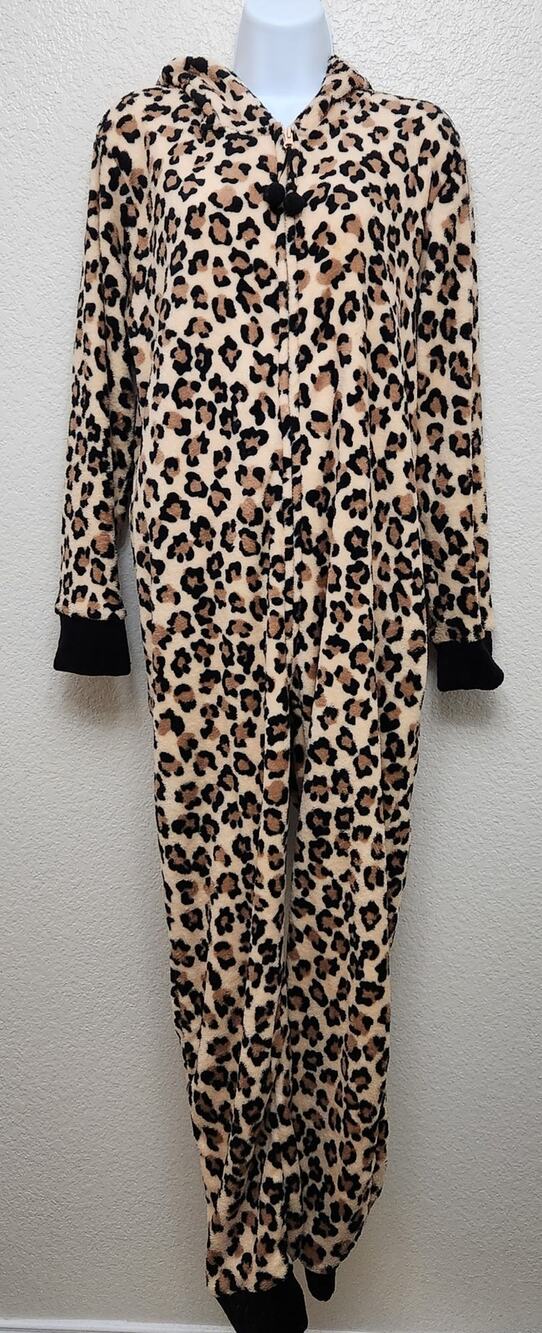 P.J. Couture Brown Black Animal Print One Piece Full Zip XL Hooded With Ears